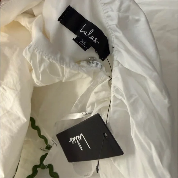 Lulu's Elegant White Dress with Green Accents - Picture 5 of 5